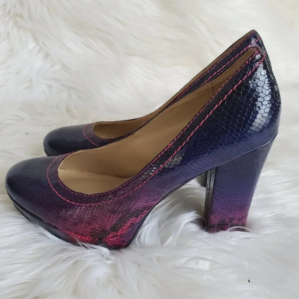 Kenneth Cole Reaction Purple Embossed Snakeskin Block High Heel Shoes SZ 8 - Picture 5 of 13
